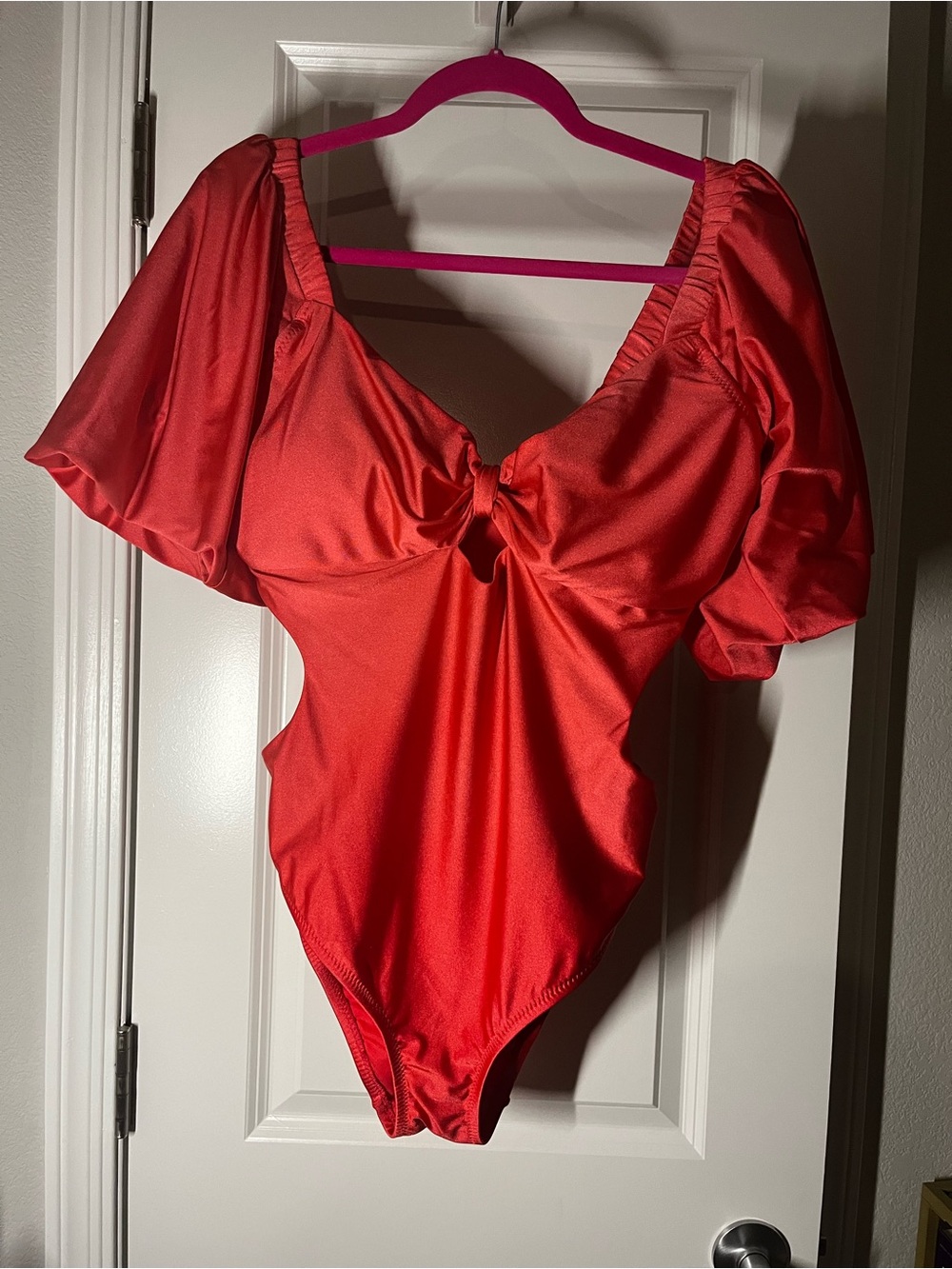 Target Red Puff-Sleeve Cutout Bodysuit Bandeau